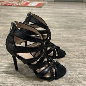 Coach Black Glitter Strappy Heels 7